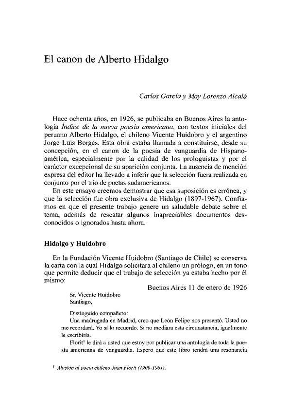 El canon de Alberto Hidalgo / Carlos García y May Lorenzo Alcalá | Biblioteca Virtual Miguel de Cervantes
