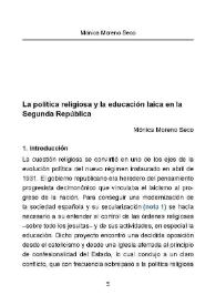 Portada:La política religiosa y la educación laica en la Segunda República / Mónica Moreno Seco