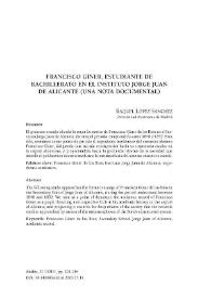 Portada:Francisco Giner, estudiante de Bachillerato en el Instituto Jorge Juan de Alicante (una nota documental) / Raquel López Sánchez