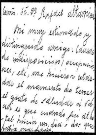Portada:Carta de José Tragó a Rafael Altamira. Madrid, 24 de abril de 1910
