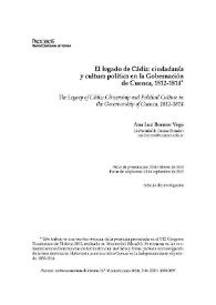 Más información sobre El legado de Cádiz: ciudadanía y cultura política en la Gobernación de Cuenca, 1812-1814 
 / Ana Luz Borrero Vega