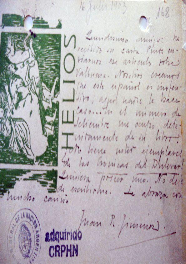 Carta de Juan Ramón Jiménez a Manuel Ugarte. 16 de julio de 1903 | Biblioteca Virtual Miguel de Cervantes