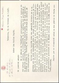 Carta de Francisco Largo Caballero a Carlos Esplá. Valencia, 23 de febrero de 1937 | Biblioteca Virtual Miguel de Cervantes
