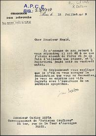 Portada:Carta de Yvon Delbos a Carlos Esplá. París, 12 de julio de 1939