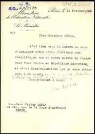 Portada:Carta de Yvon Delbos a Carlos Esplá. París, 16 de febrero de 1940