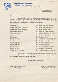 Portada:Carta de la Casa Regional Valenciana. Junta directiva a Carlos  Esplá. México, 6 de febrero de 1961