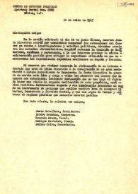 Carta del Centro de Estudios Políticos a Carlos Esplá. México, 12 de julio de 1947 | Biblioteca Virtual Miguel de Cervantes