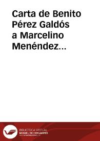 Portada:Carta de Benito Pérez Galdós a Marcelino Menéndez Pelayo. 28 diciembre 1882