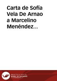 Portada:Carta de Sofía Vela De Arnao a Marcelino Menéndez Pelayo. 17 octubre 1891?