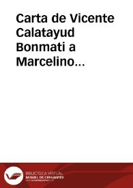 Portada:Carta de Vicente Calatayud Bonmati a Marcelino Menéndez Pelayo. Valencia, 14 junio 1899