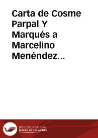 Portada:Carta de Cosme Parpal Y Marqués a Marcelino Menéndez Pelayo. 24-dic-09