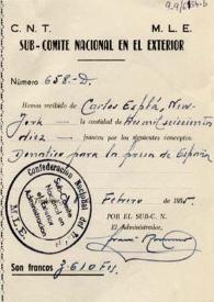 Portada:Donativo de Carlos Esplá para presos de España. Toulouse, 18 de febrero de 1955