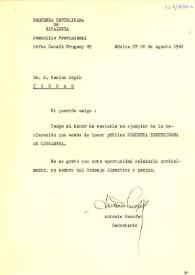 Portada:Carta de Antonio Escofet, Secretario de Esquerra Republicana de Cataluña a Carlos Esplá. México, D.F., 20 de Agosto de 1942 / Antonio Escofet