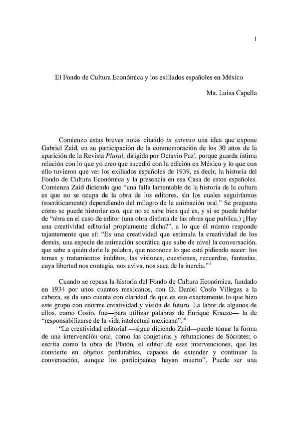 El Fondo de Cultura Económica y los exiliados españoles en México / Ma. Luisa Capella | Biblioteca Virtual Miguel de Cervantes
