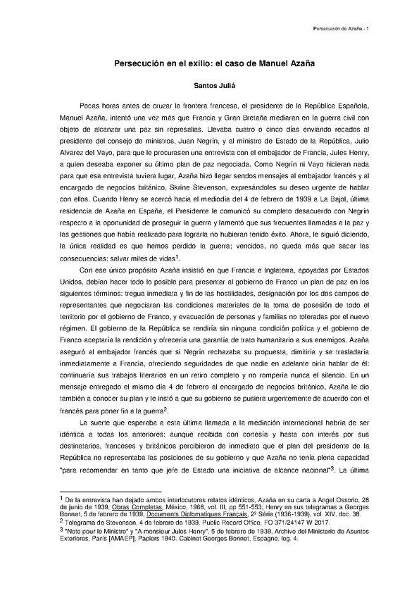Persecución en el exilio: el caso de Manuel Azaña / Santos Juliá | Biblioteca Virtual Miguel de Cervantes