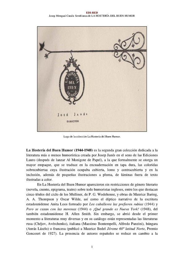 La Hostería del Buen Humor (1944-1948) [Semblanza]
 / Josep Mengual Català | Biblioteca Virtual Miguel de Cervantes