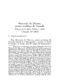 Hernando de Talavera, primer arzobispo de Granada (Talavera de la Reina [Toledo] c. 1430, Granada 14-V-1507) / Quintín Aldea Vaquero | Biblioteca Virtual Miguel de Cervantes