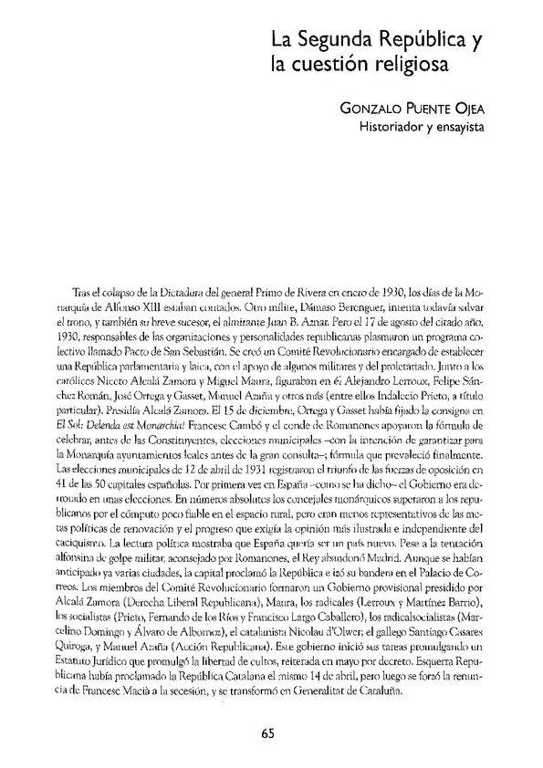 La Segunda República y la cuestión religiosa / Gonzalo Puente Ojea | Biblioteca Virtual Miguel de Cervantes