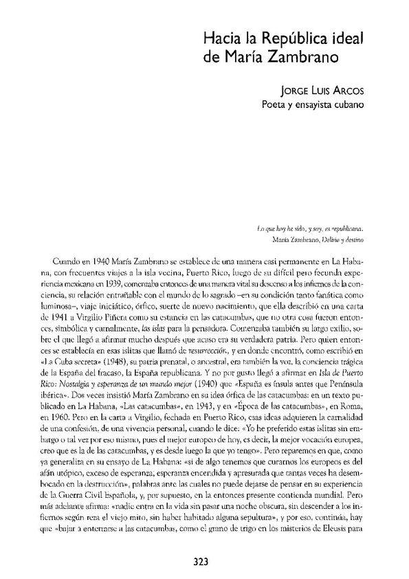 Hacia la República ideal de María Zambrano  / Jorge Luis Arcos | Biblioteca Virtual Miguel de Cervantes