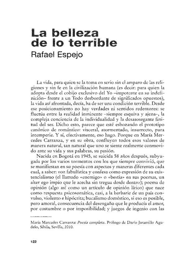 La belleza de lo terrible / Rafael Espejo | Biblioteca Virtual Miguel de Cervantes