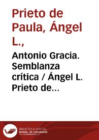 Portada:Antonio Gracia. Semblanza crítica / Ángel L. Prieto de Paula