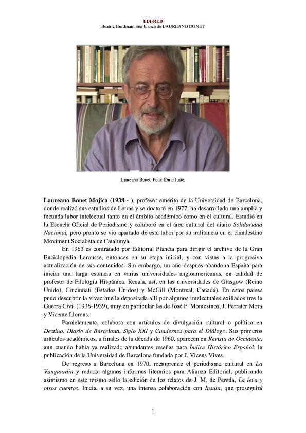 Laureano Bonet Mojica (1938 - ) [Semblanza] / Beatriz Burdman Kobrinsky | Biblioteca Virtual Miguel de Cervantes