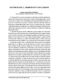 Portada:Francisco Javier Díez de Revenga: \"Los poetas del 27, tradiciones y vanguardias\". Murcia: Editum, Universidad de Murcia, 2016, 520 págs. [Reseña] / M.ª Ángeles Moragues Chazarra