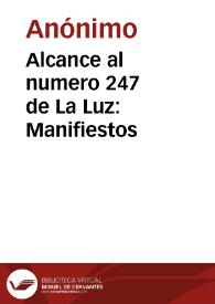 Alcance al numero 247 de La Luz: Manifiestos | Biblioteca Virtual Miguel de Cervantes