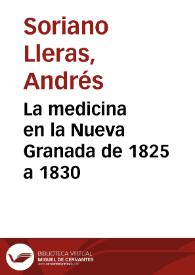 Portada:La medicina en la Nueva Granada de 1825 a 1830