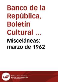 Portada:Misceláneas: marzo de 1962