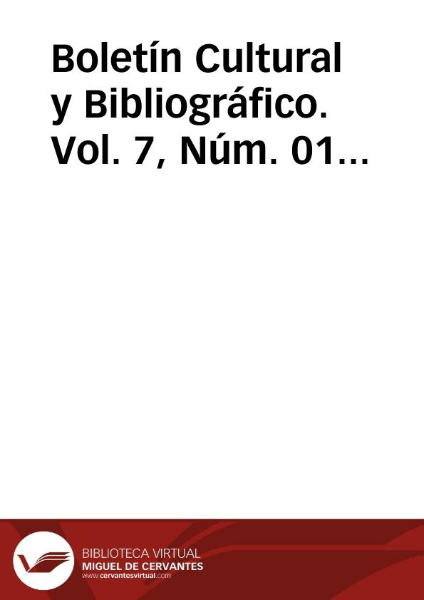 Boletín Cultural y Bibliográfico. Vol. 7, Núm. 01 (1964) | Biblioteca Virtual Miguel de Cervantes