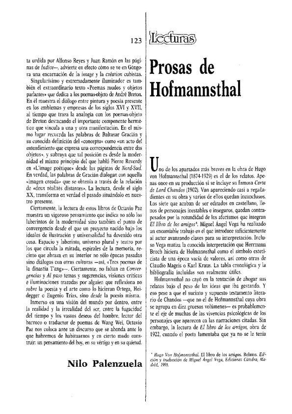 Prosas de Hofmannsthal / Rafael García Alonso | Biblioteca Virtual Miguel de Cervantes