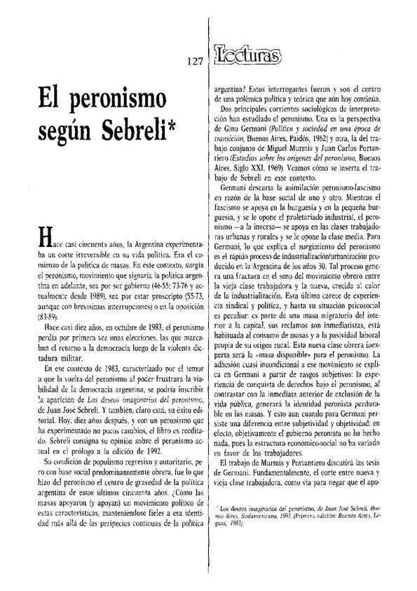 El peronismo según Sebreli / Javier Franzé | Biblioteca Virtual Miguel de Cervantes
