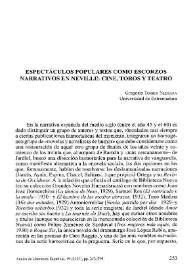 Portada:Espectáculos teatrales como escorzos narrativos en Neville: cine, toros y teatro / Gregorio Torres Nebrera