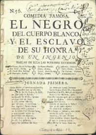 Portada:Comedia famosa, El negro de el cuerpo blanco  / de un Ingenio de la corte