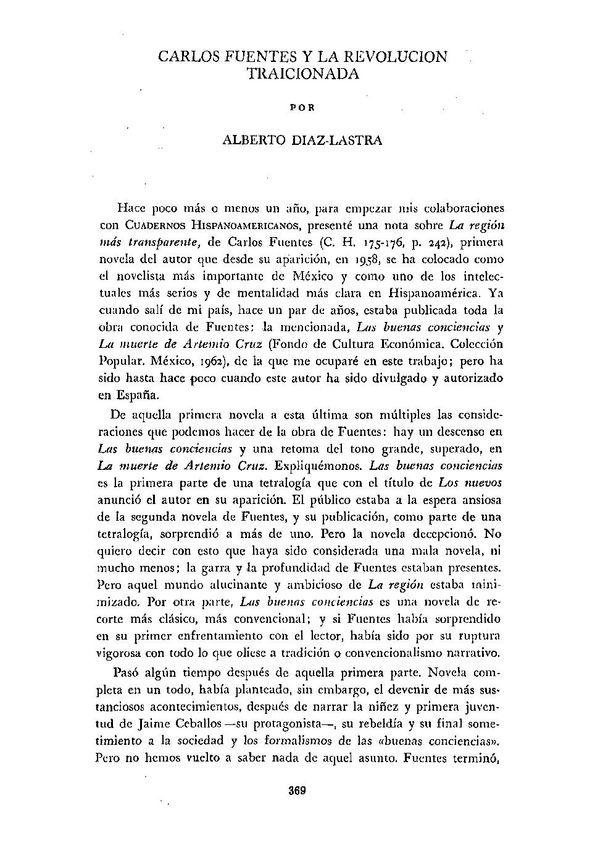 Carlos Fuentes y la revolución traicionada / Alberto Díaz-Lastra | Biblioteca Virtual Miguel de Cervantes