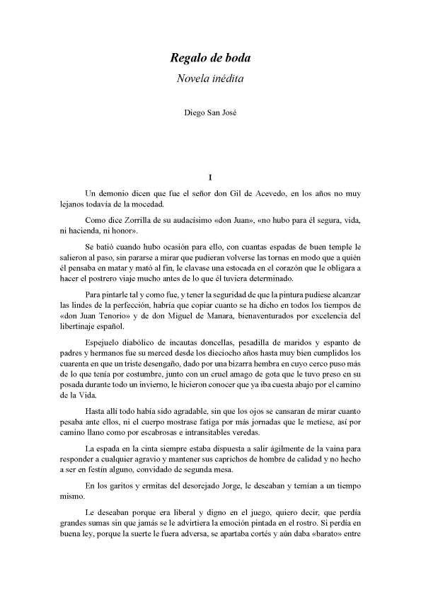 Regalo de boda : novela inédita / Diego San José ; ilustraciones de Mel | Biblioteca Virtual Miguel de Cervantes