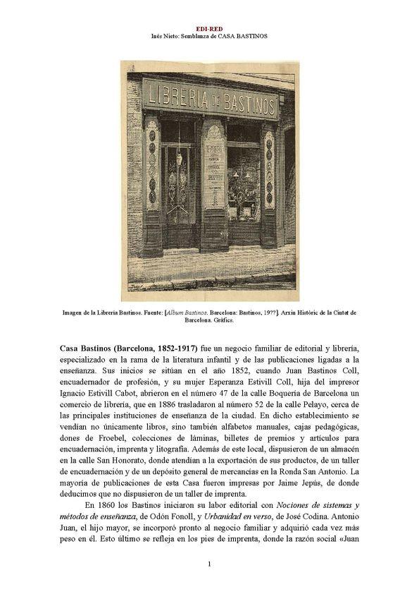 Casa Bastinos (Barcelona, 1852-1917) [Semblanza] / Inés Nieto | Biblioteca Virtual Miguel de Cervantes