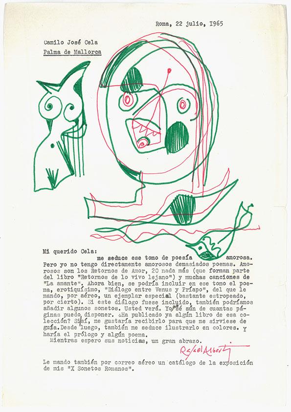 Carta de Rafael Alberti a Camilo José Cela. Roma, 22 de julio de 1965
 | Biblioteca Virtual Miguel de Cervantes
