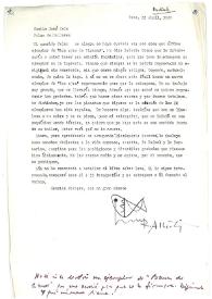 Portada:Carta de Rafael Alberti a Camilo José Cela. Roma, 22 de abril de 1969
