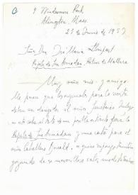 Portada:Carta de Jorge Guillén a José María Llompart. Arlington, 27 de junio de 1957 

