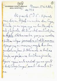 Portada:Carta de Jorge Guillén a Camilo José Cela. Florencia, 27 de octubre de 1958
