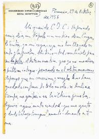 Carta de Jorge Guillén a Camilo José Cela. Florencia, 27 de octubre de 1958
 | Biblioteca Virtual Miguel de Cervantes