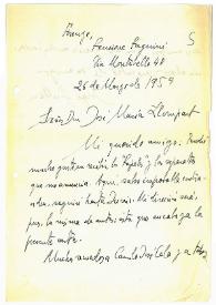 Portada:Carta de Jorge Guillén a José María Llompart. Firenze, 26 de marzo de 1959 
