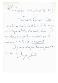 Portada:Carta de Jorge Guilén a Camilo José Cela. Cambridge, 10 de junio de 1963
