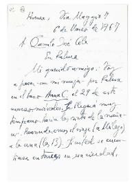 Carta de Jorge Guillén a Camilo José Cela. Firenze, 6 de marzo de 1967
 | Biblioteca Virtual Miguel de Cervantes