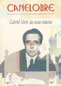 Portada:Canelobre, 50 (otoño 2005). Gabriel Miró: las cosas intactas / dirección Rosalía Mayor Rodríguez, coordinadores Miguel Ángel Lozano y Rosa Mª Monzó