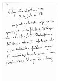 Carta de Jorge Guillén a Camilo José Cela. Málaga, 2 de julio de 1981
 | Biblioteca Virtual Miguel de Cervantes