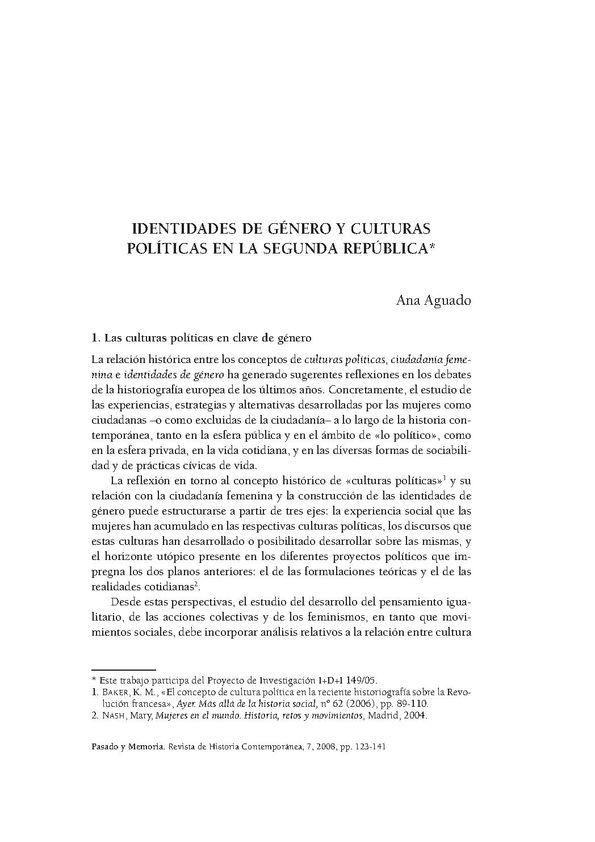 Identidades de género y culturas políticas en la Segunda República / Ana Aguado | Biblioteca Virtual Miguel de Cervantes