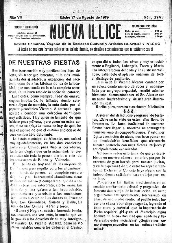 Nueva Illice (1913-1927). Núm. 374, 17 de agosto de 1919